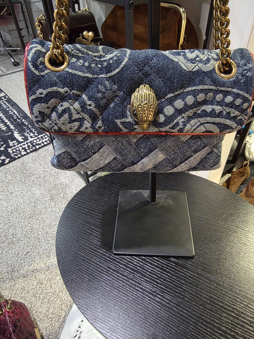NWOT KURT GEIGER Kensington Quilted Denim Chain Shoulder Bag in Blue